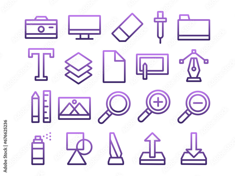 Poster graphic design tools icon pack in gradient outline style. perfect for websites, landing pages, mobil