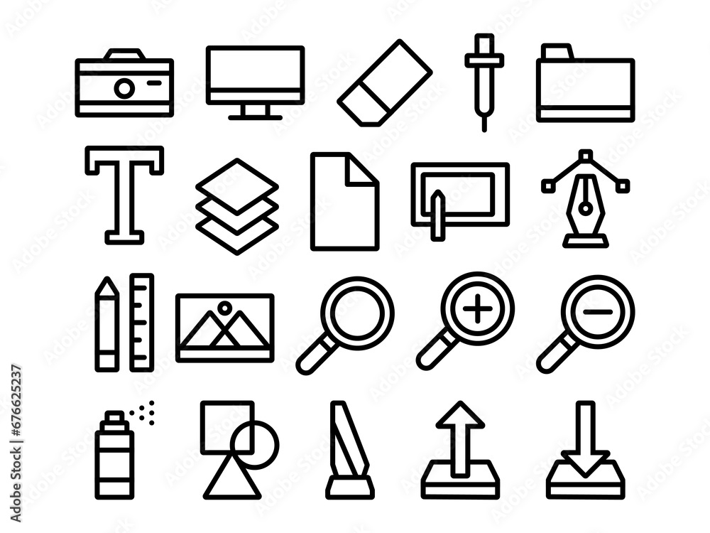 Poster graphic design tools icon pack in outline style. perfect for websites, landing pages, mobile apps, p