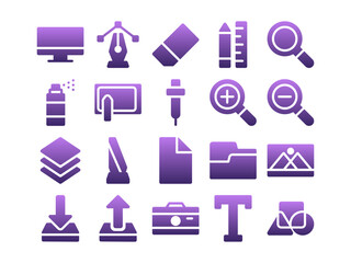 Graphic Design Tools Icon Pack in Gradient Glyph Style. Perfect for Websites, Landing Pages, Mobile Apps, Presentations, and Other Projects. Suitable for User Interface and User Experience UI UX.