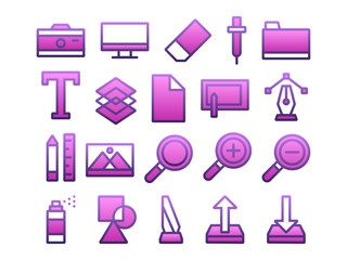 Graphic Design Tools Icon Pack in Gradient Two Tone Style. Perfect for Websites, Landing Pages, Mobile Apps, Presentations, and Other Projects. Suitable for User Interface and User Experience UI UX.