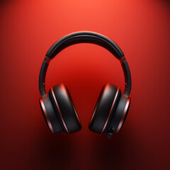 Fototapeta na wymiar Headphones on a Black and Red background, exuding a minimalistic and clean, stylish design.