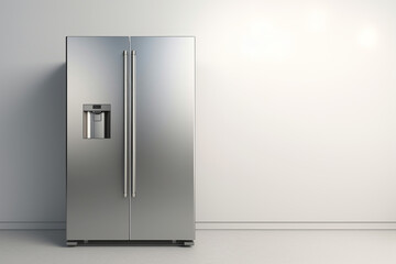 A Refrigerator on a White and Stainless Steel background, presenting a minimalistic and clean design.