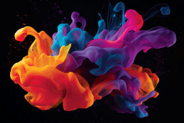 Swirling liquid flow with color blending on a black background. - obrazy, fototapety, plakaty