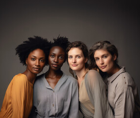 Obraz premium Four women wearing different colors posing together.