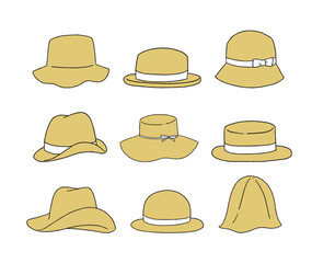 黄色の帽子のイラストセット