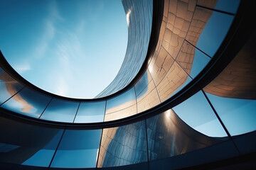 Obraz premium Set of low angle view of futuristic architecture, Skyscraper of office building with curve glass window
