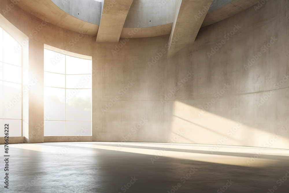 Poster set of empty concrete room with sunlight through the large window. abstract architecture with cement