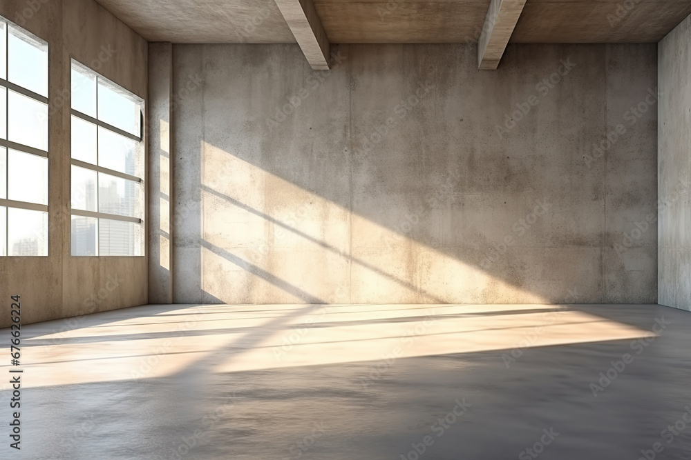 Poster set of empty concrete room with sunlight through the large window. abstract architecture with cement