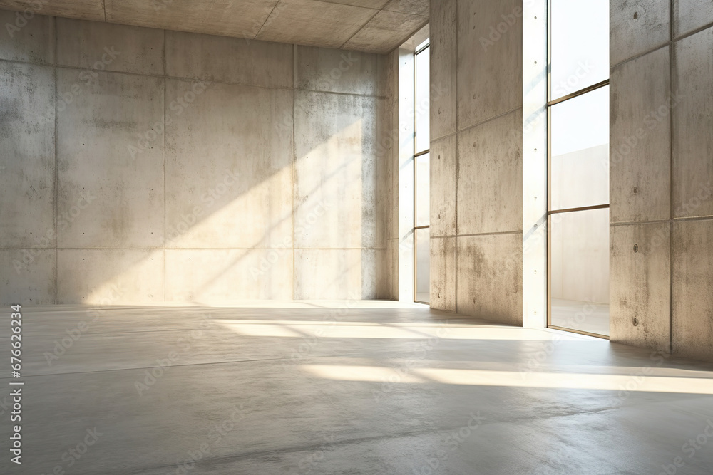 Poster set of empty concrete room with sunlight through the large window. abstract architecture with cement