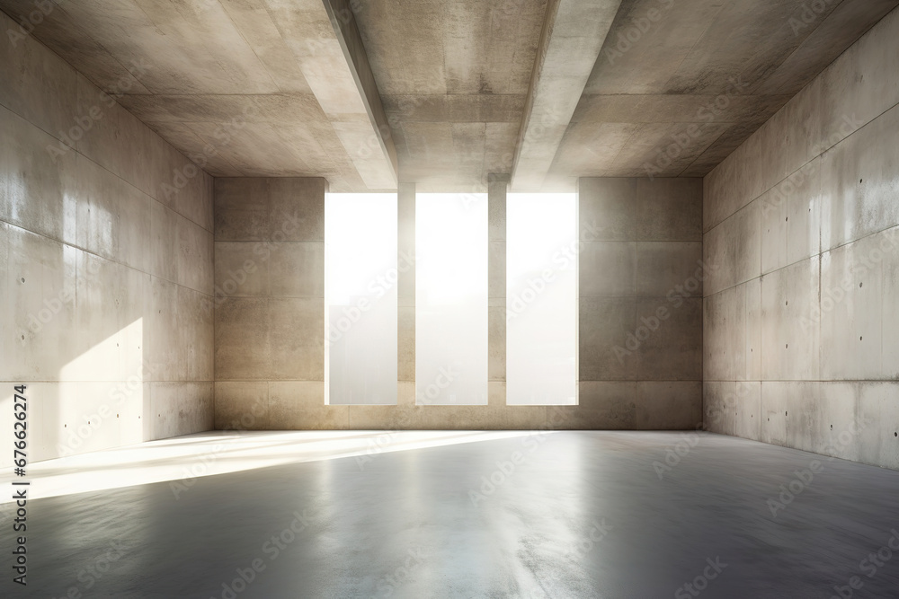 Poster set of empty concrete room with sunlight through the large window. abstract architecture with cement