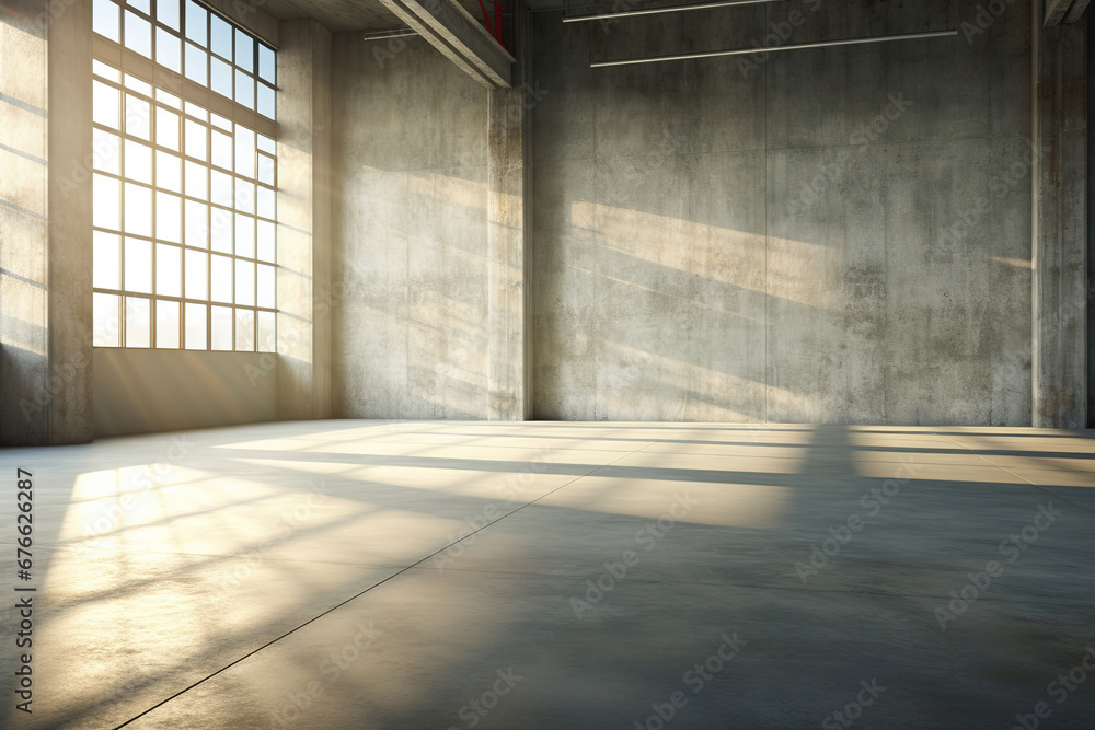 Poster set of empty concrete room with sunlight through the large window. abstract architecture with cement