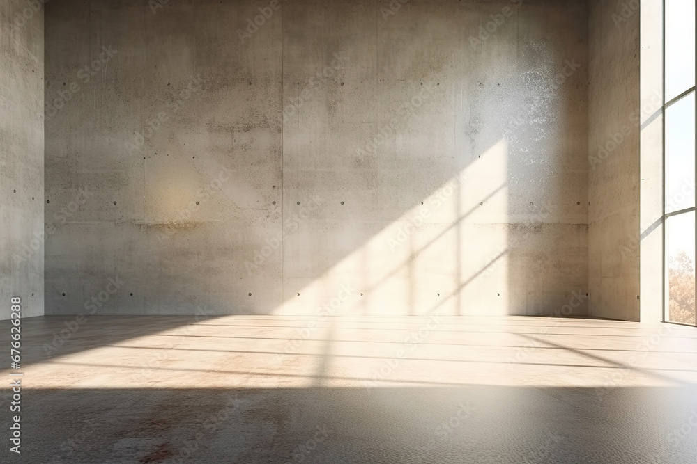 Poster set of empty concrete room with sunlight through the large window. abstract architecture with cement