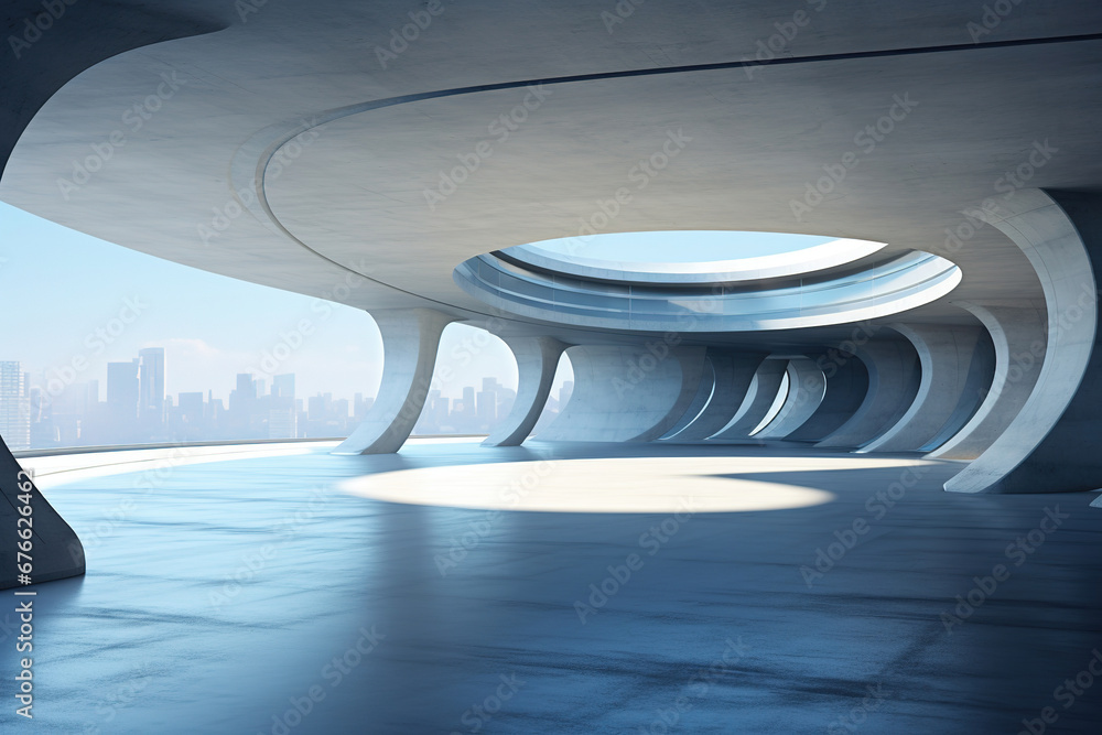 Poster set of abstract futuristic modern architecture with empty concrete floor.