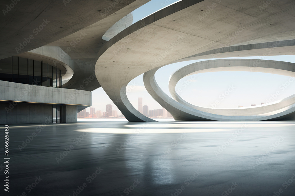 Poster set of abstract futuristic modern architecture with empty concrete floor.