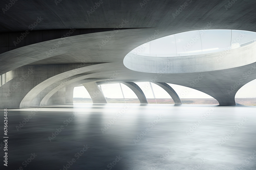 Poster set of abstract futuristic modern architecture with empty concrete floor.