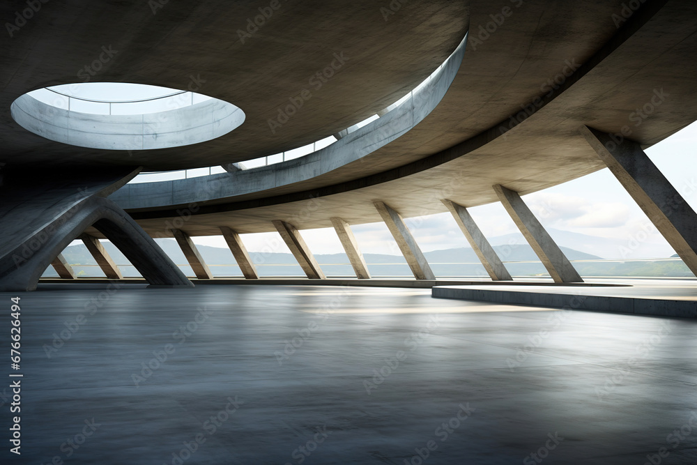 Poster set of abstract futuristic modern architecture with empty concrete floor.