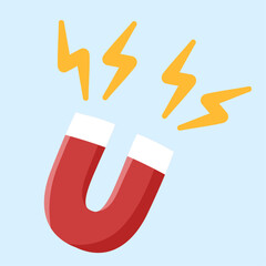 Vector red horseshoe magnet with lightning flash