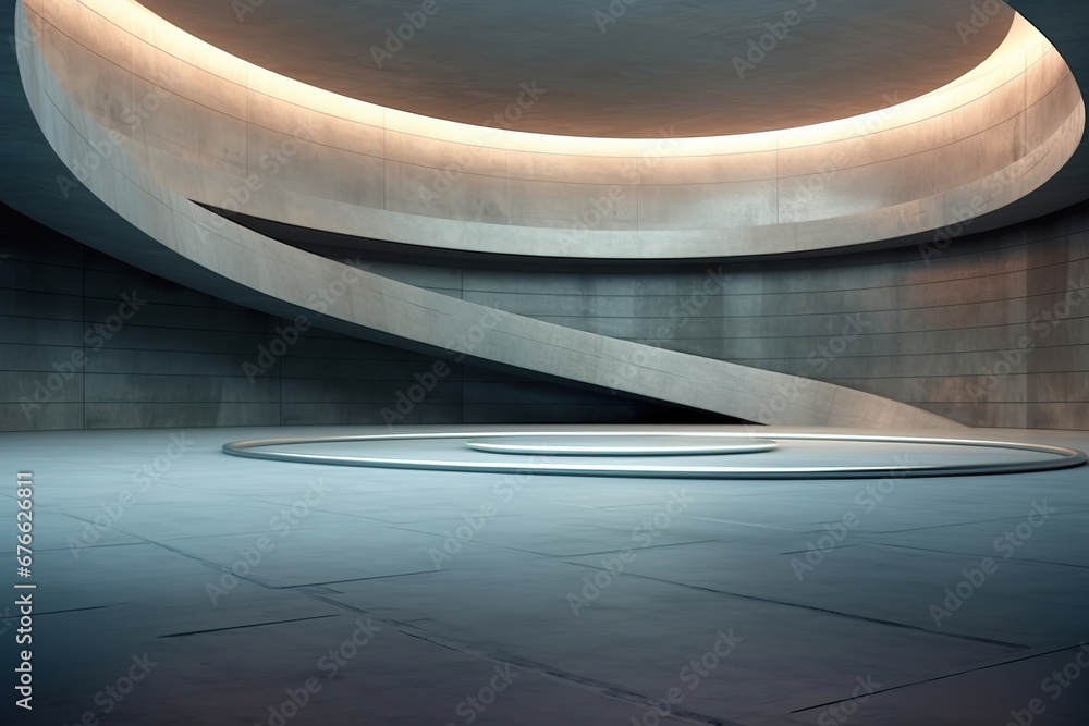 Poster set of abstract futuristic architecture with empty concrete floor design. scene hall for car present