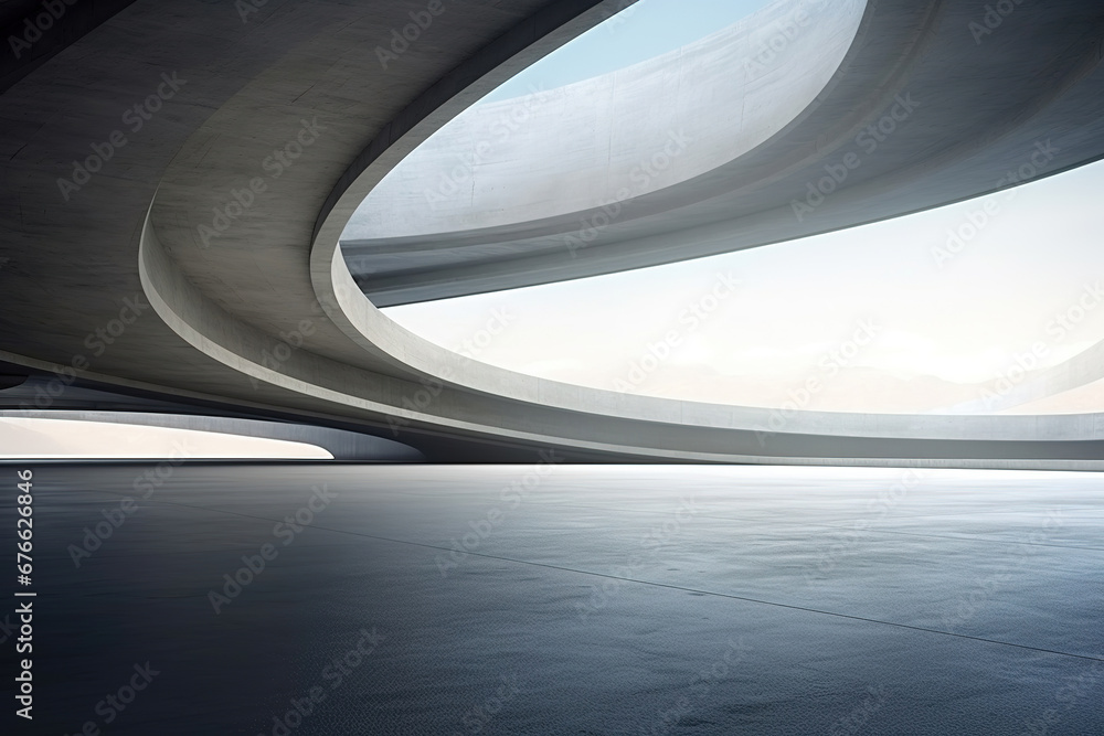 Poster set of abstract futuristic architecture with empty concrete floor design. scene hall for car present