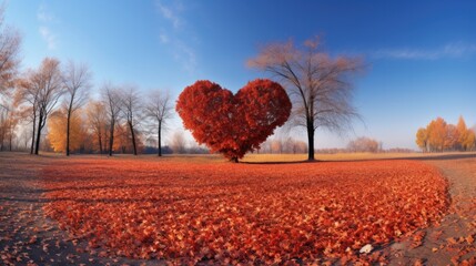 A heart shaped tree in the middle of a field. Generative AI.