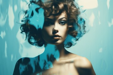 Fototapeta premium Portrait woman skinny flat background duotone. Generative AI.
