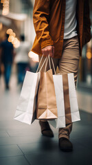 Happy shopping people. People shopping on sale with bags and walking. People on a shopping day. People buying gifts for Christmas.