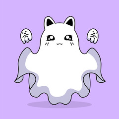 Cute Happy Cat Ghost Illustration
