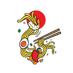 hand drawn asian prawn noodles, prawn paste