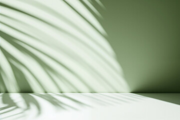 Empty palm leaf shadow green mint color texture pattern wall background. High quality photo