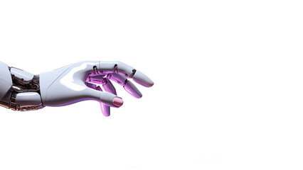 Robotic hand with white and purple light artificial intelligence with isolated on white background. High quality photo