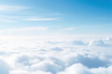 Blue sky background with tiny clouds. View from above the clouds. High quality photo