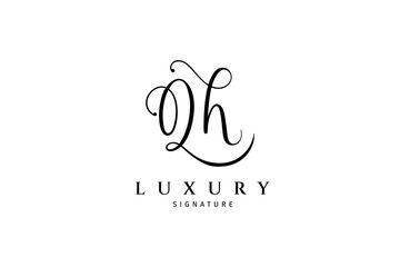 Qh initial signature logo. Handwriting logo template vector