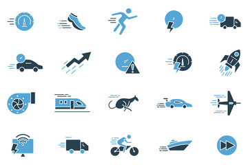 Speed icon set. speed, speedometer, running, fast, express, etc. solid icon style. Simple vector design editable