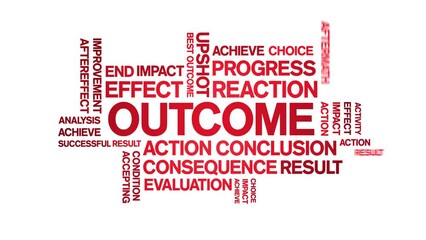 Outcome animated tag word cloud;text design animation kinetic typography seamless loop.