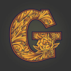 Gilded elegance classic letter G monogram logo vector illustrations for your work logo, merchandise t-shirt, stickers and label designs, poster, greeting cards advertising business company or brands.