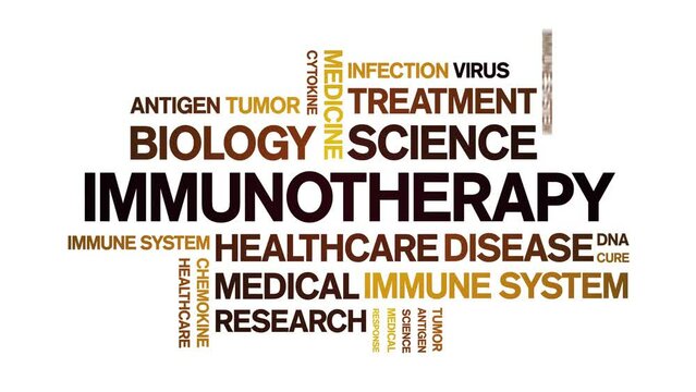 immunotherapy animated tag word cloud;text design animation kinetic typography seamless loop.