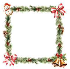 Fototapeta na wymiar Christmas branches frame. Winter greenery border. Holiday greeting card template. vector watercolor illustration