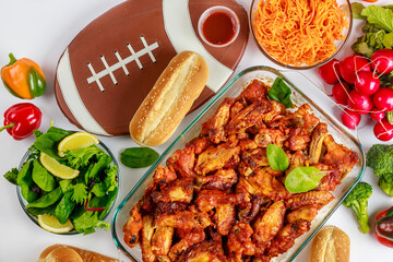 Buffalo chicken wings for American football fans watching the championship game.