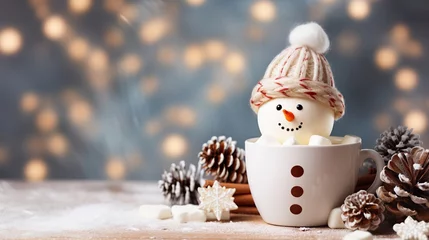 Foto op Plexiglas Snowman in a cup of hot chocolate drink, christmas food art © NoLimitStudio