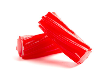 Traditional Red Licorice Pieces Isolated on a White BackgroundRed Licorice Pieces Isolated on a...