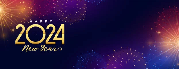 Fotobehang happy new year 2024 celebration background with firework bursting © starlineart