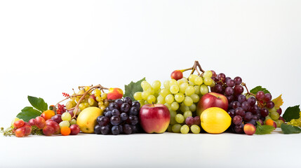 Mixed fruit on white background, space to enter text to write a message. For art texture, presentation design or web design and web background. Generative AI.