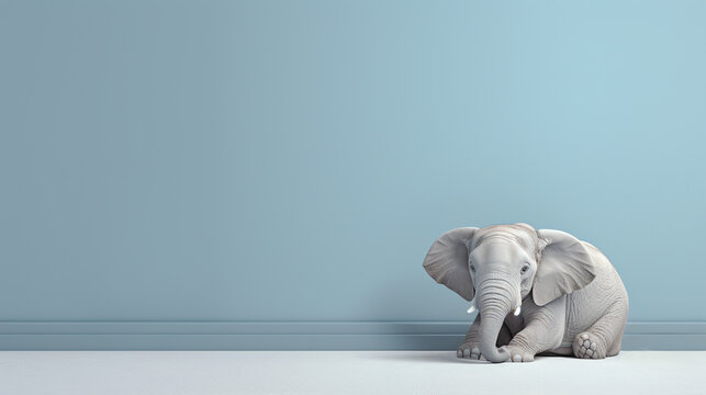 Fototapeta little elephant lying on the bed flat colored background. Image of a cute, minimalist watercolor style. Generative ai