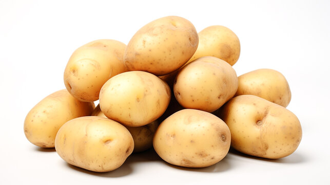 Potatoes on white background, space to enter text to write a message. For art texture, presentation design or web design and web background. Generative AI.