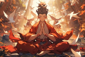 tibetan buddhist master, anime style, illustration