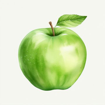a fresh green apple in a watercolor picture, generative AI