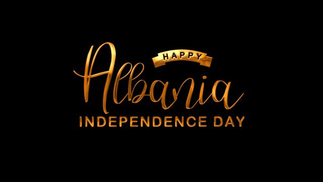 Happy Albania Independence Day Text Animation on Gold Color. Great for Albania Independence Day Celebrations, for banner, social media feed wallpaper stories