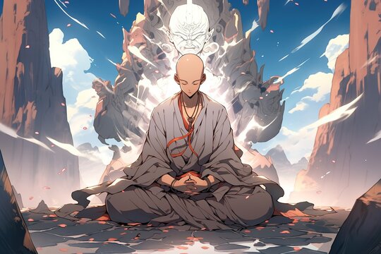 tibetan buddhist master, anime style, illustration