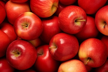 Naklejka na ściany i meble Background of fresh red apples, top view, generative AI