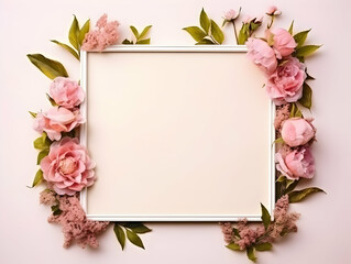 Obraz premium Ai generated floral frame with nice presentation of flower, flower frame background, blank floral frame with space of texts, wedding or event invitation card with blank text area